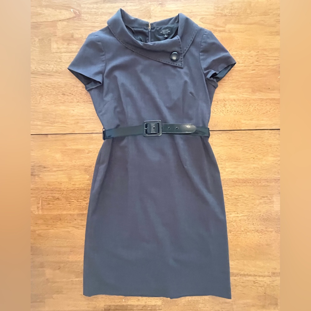 Tahari Dark Gray Belted Dress